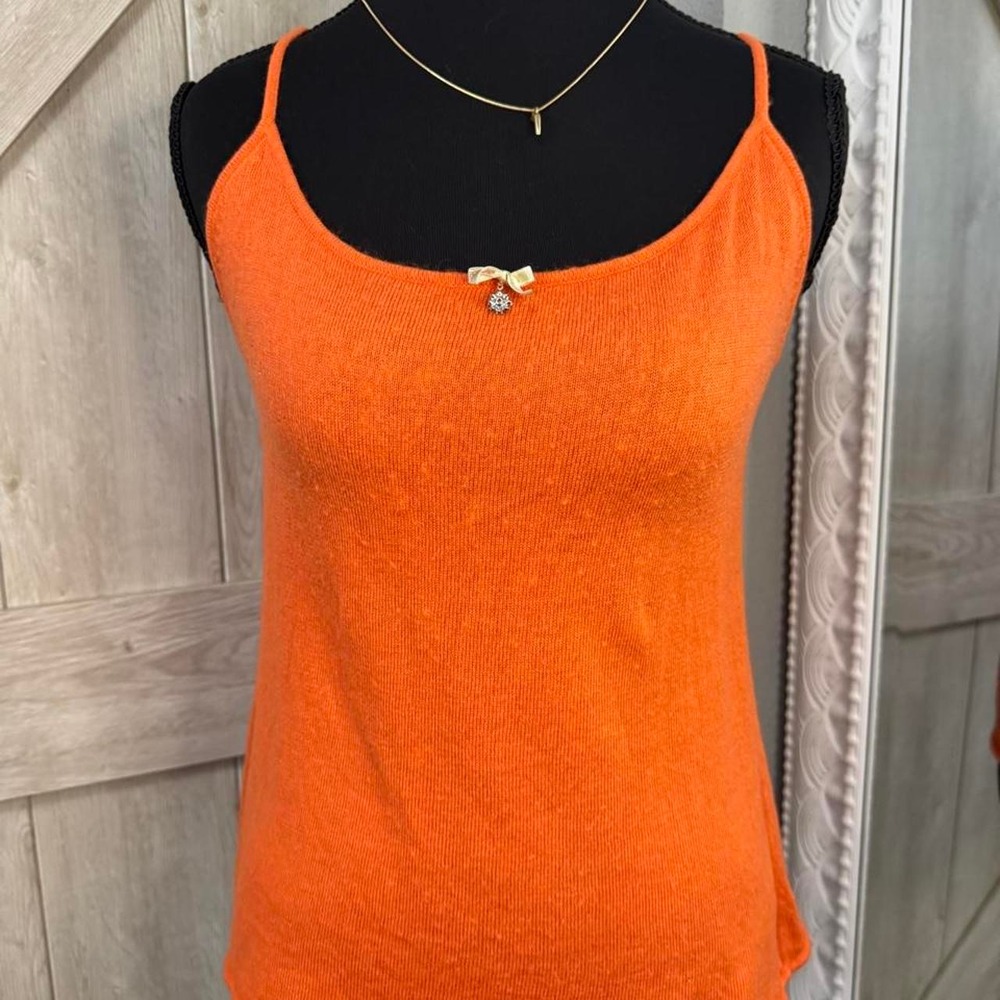 Vintage Gap Orange Knit Cami Top with Bow & Rhinestone Detail - Size L